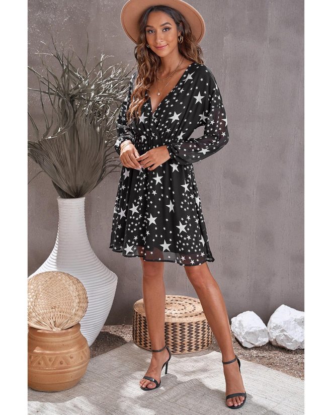 Azura Exchange Star Pattern V Neck Tunic Dress – L