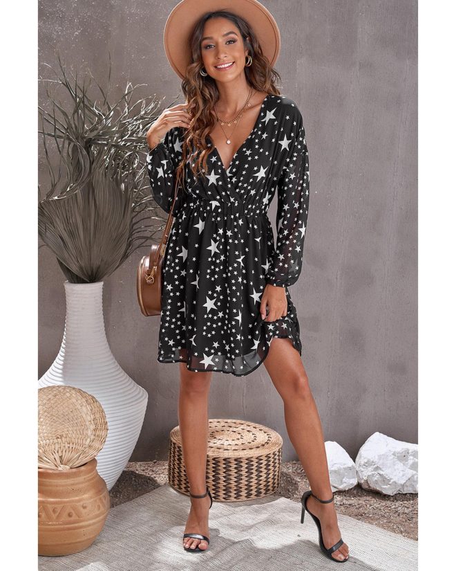 Azura Exchange Star Pattern V Neck Tunic Dress – L