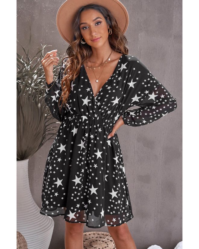 Azura Exchange Star Pattern V Neck Tunic Dress – L