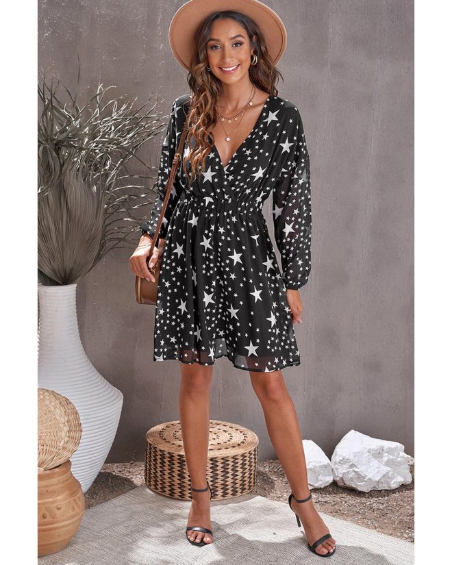 Azura Exchange Star Pattern V Neck Tunic Dress – L