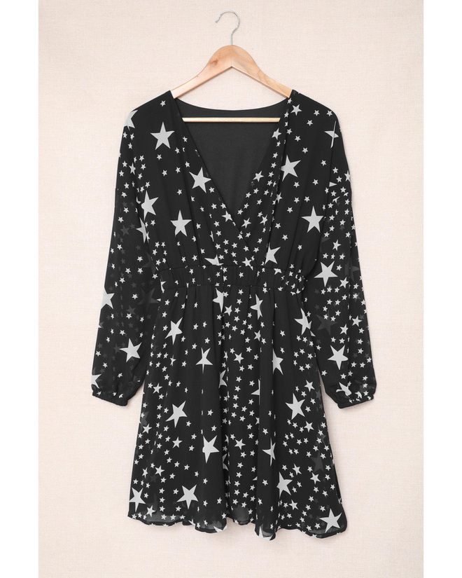 Azura Exchange Star Pattern V Neck Tunic Dress – L