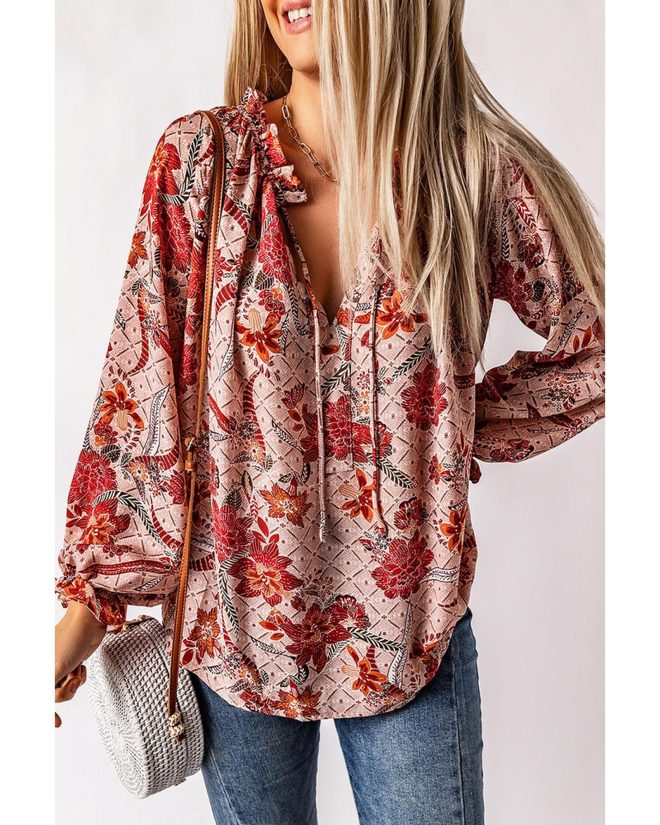 Azura Exchange Printed Split V Neck Blouse – 2XL