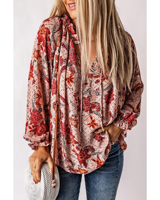 Azura Exchange Printed Split V Neck Blouse – 2XL