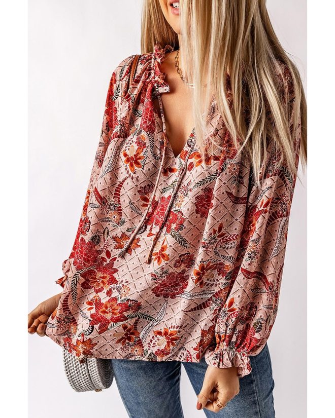 Azura Exchange Printed Split V Neck Blouse – 2XL