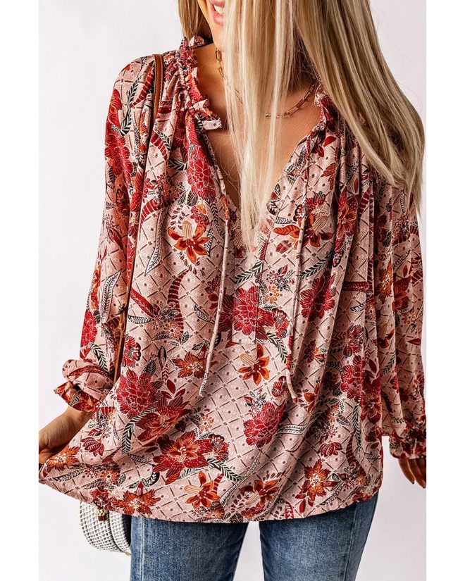 Azura Exchange Printed Split V Neck Blouse – 2XL