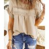 Azura Exchange Lace Splicing Short Sleeve Top – L