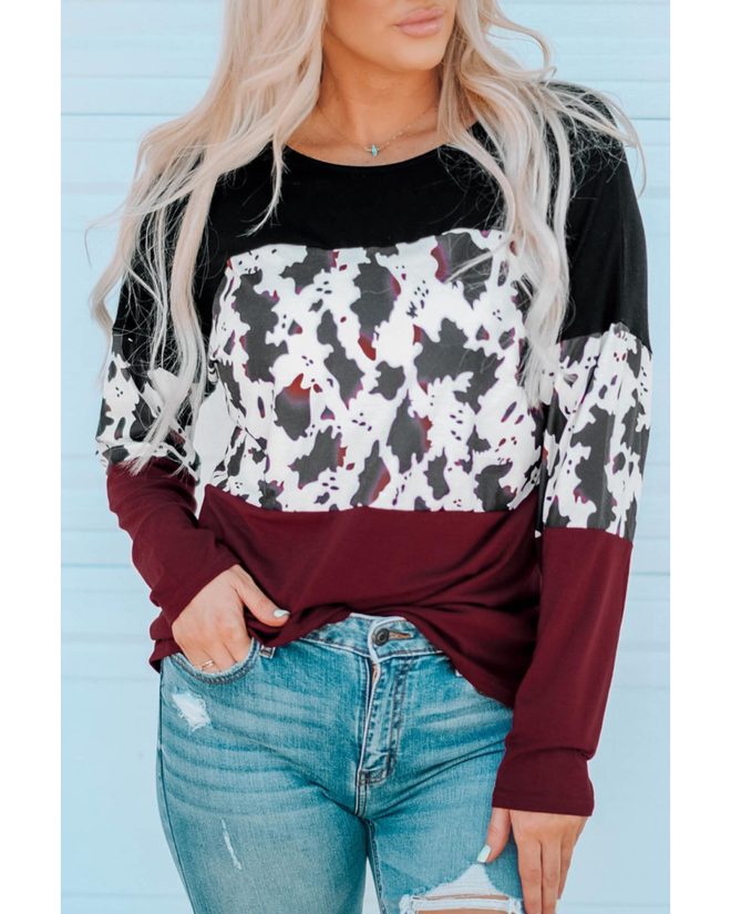 Azura Exchange Long Sleeve Cow Print Blouse – M