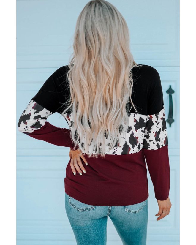 Azura Exchange Long Sleeve Cow Print Blouse – M