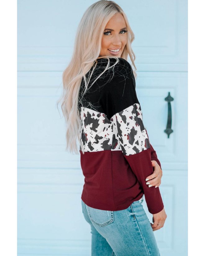 Azura Exchange Long Sleeve Cow Print Blouse – M