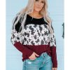 Azura Exchange Long Sleeve Cow Print Blouse – M