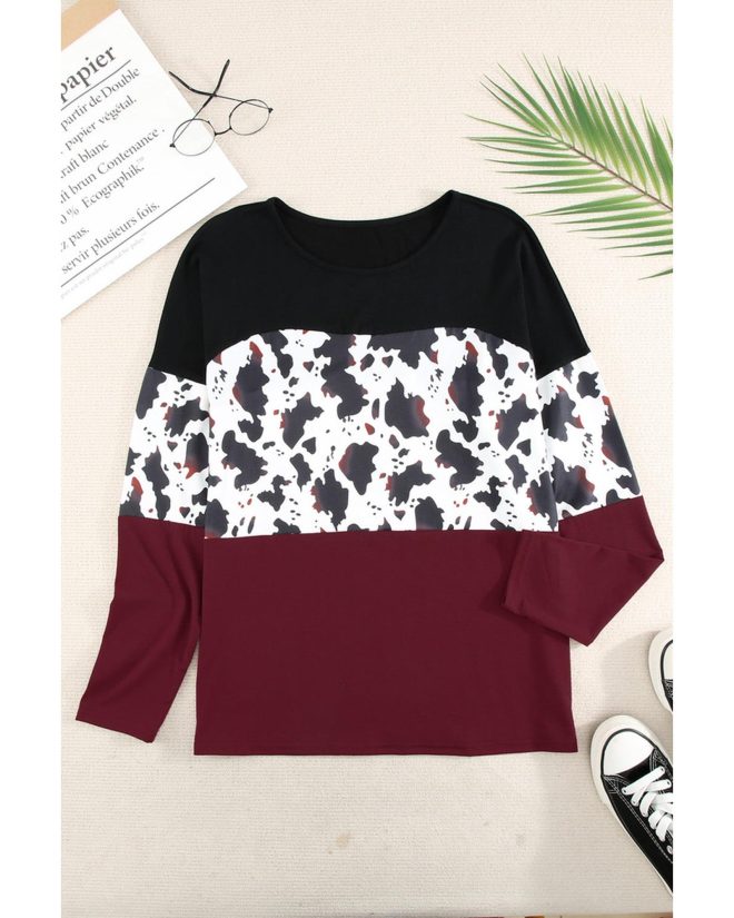 Azura Exchange Long Sleeve Cow Print Blouse – M