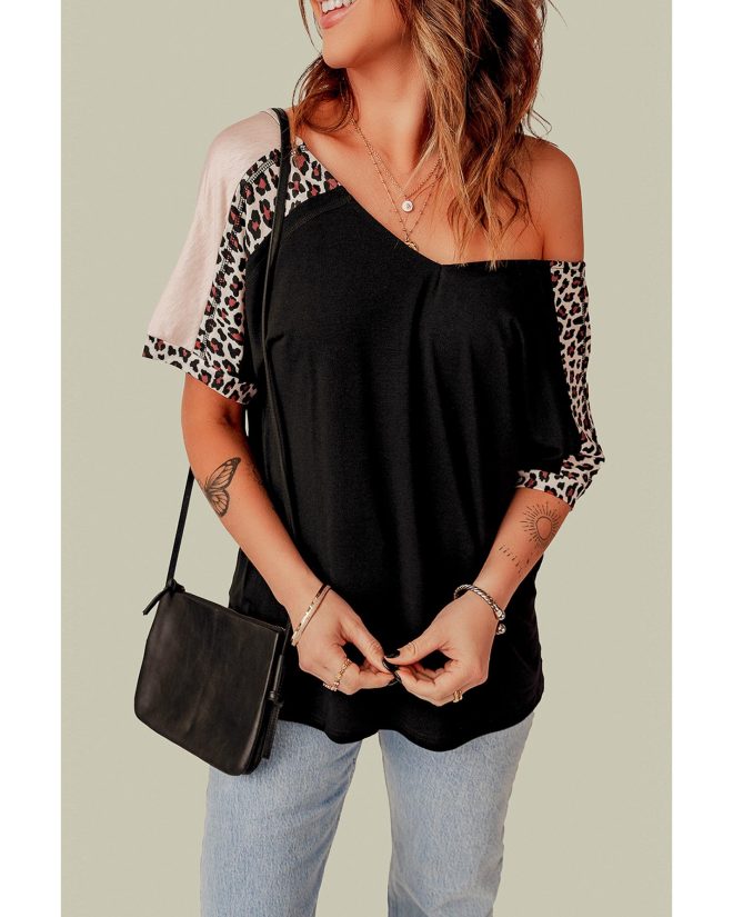 Azura Exchange Leopard Sleeve Top – L