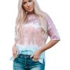 Azura Exchange Lace Stitching Tie-Dye Short Sleeve T-Shirt in 95% Polyester+5% Elastane – L