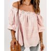 Azura Exchange Puff Sleeve Eyelet Babydoll Blouse – L