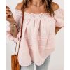 Azura Exchange Puff Sleeve Eyelet Babydoll Blouse – L