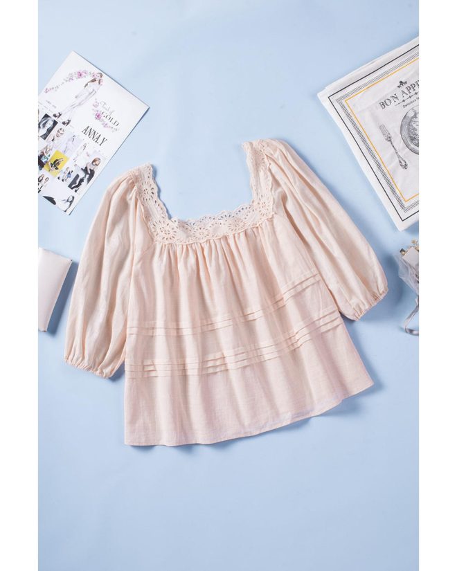 Azura Exchange Puff Sleeve Eyelet Babydoll Blouse – L