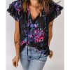 Azura Exchange Butterfly Sleeves Tie-dye Print Blouse – M