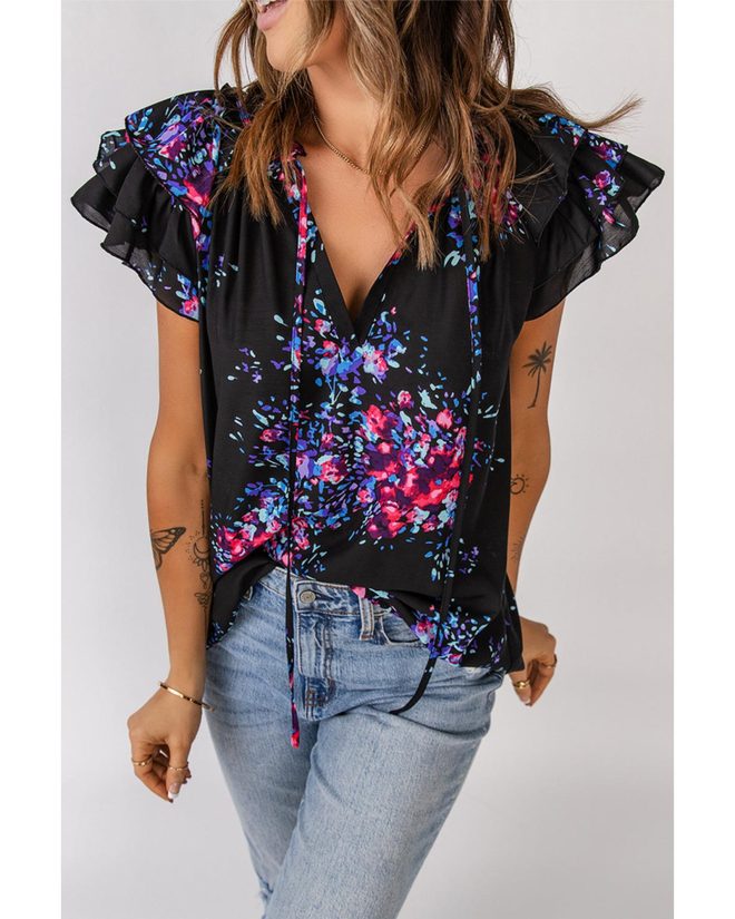 Azura Exchange Butterfly Sleeves Tie-dye Print Blouse – M