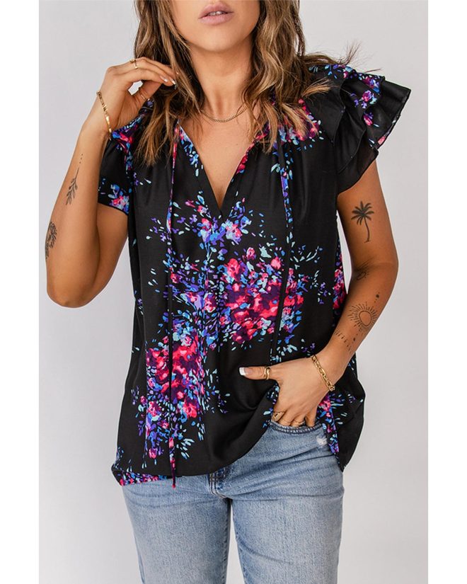 Azura Exchange Butterfly Sleeves Tie-dye Print Blouse – M