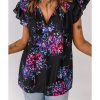 Azura Exchange Butterfly Sleeves Tie-dye Print Blouse – M