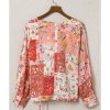 Azura Exchange Floral Print Patchwork Wrap V Neck Blouse – 2XL