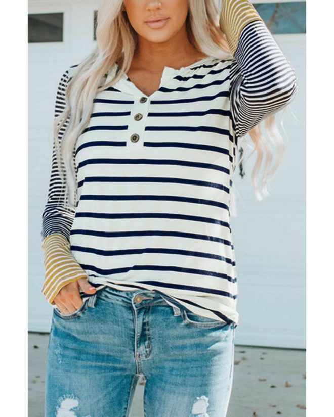 Azura Exchange Stripe Button Henley Top – L