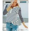 Azura Exchange Stripe Button Henley Top – L