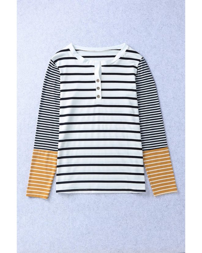 Azura Exchange Stripe Button Henley Top – L