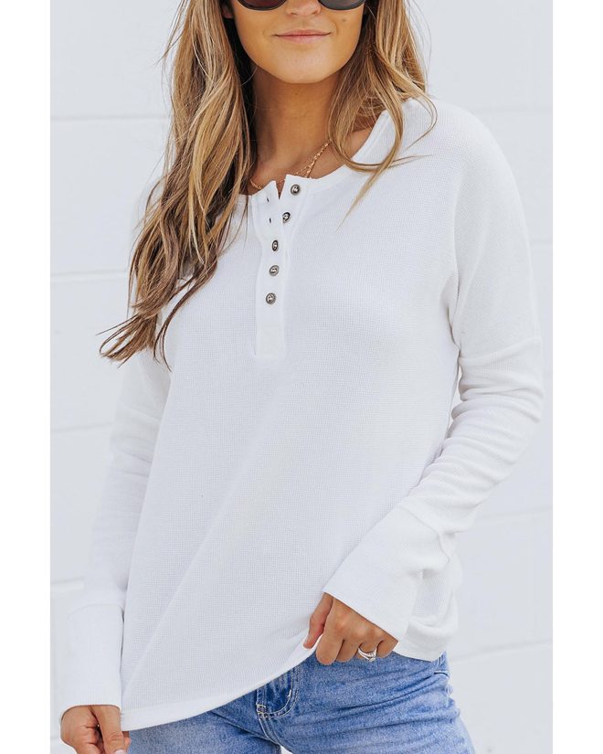 Azura Exchange Waffle Knit Henley Top – 2XL