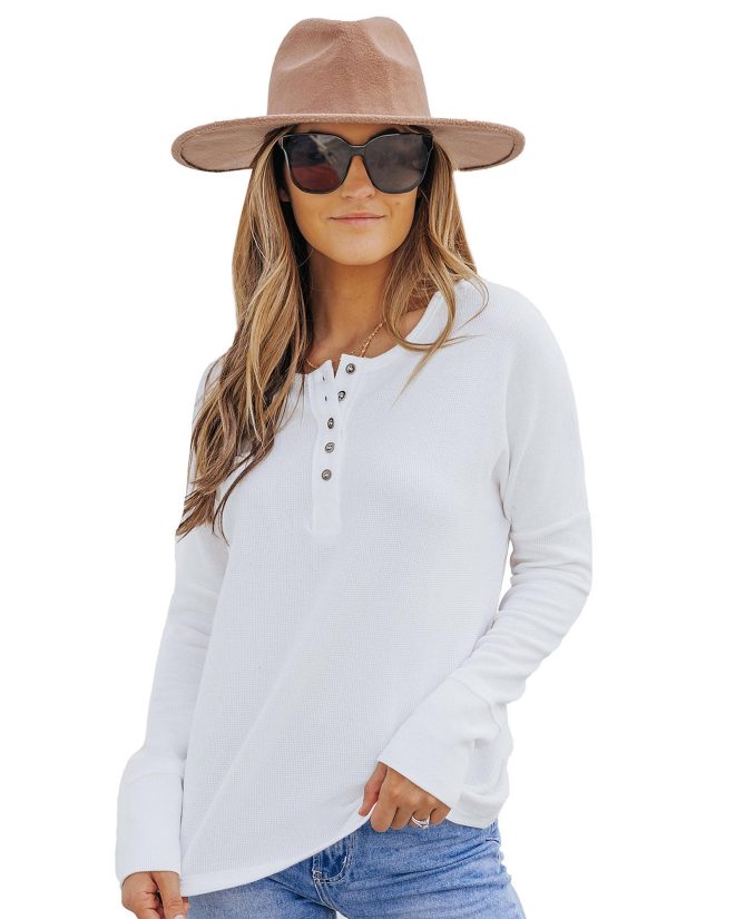 Azura Exchange Waffle Knit Henley Top – 2XL