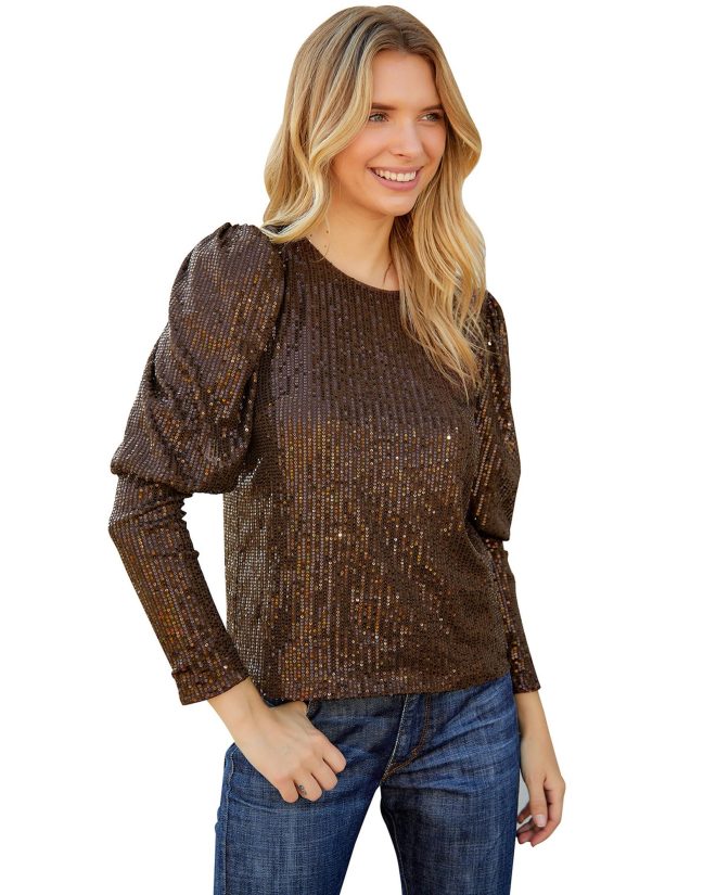 Azura Exchange Sequin Puff Sleeve Top – 2XL