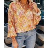 Azura Exchange Floral Split V Neck Blouse – L