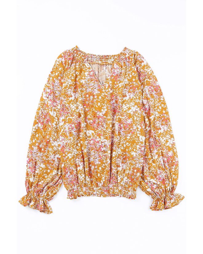 Azura Exchange Floral Split V Neck Blouse – L