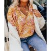 Azura Exchange Floral Split V Neck Blouse – L