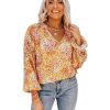 Azura Exchange Floral Split V Neck Blouse – L