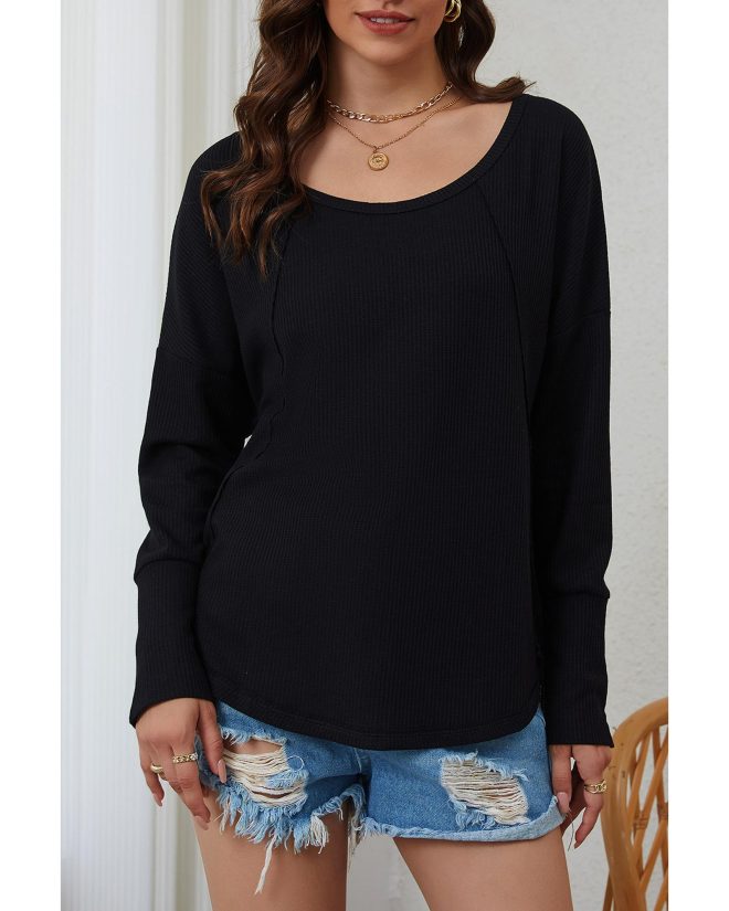 Azura Exchange Button Detail Waffle Knit Long Sleeve Top – 2XL