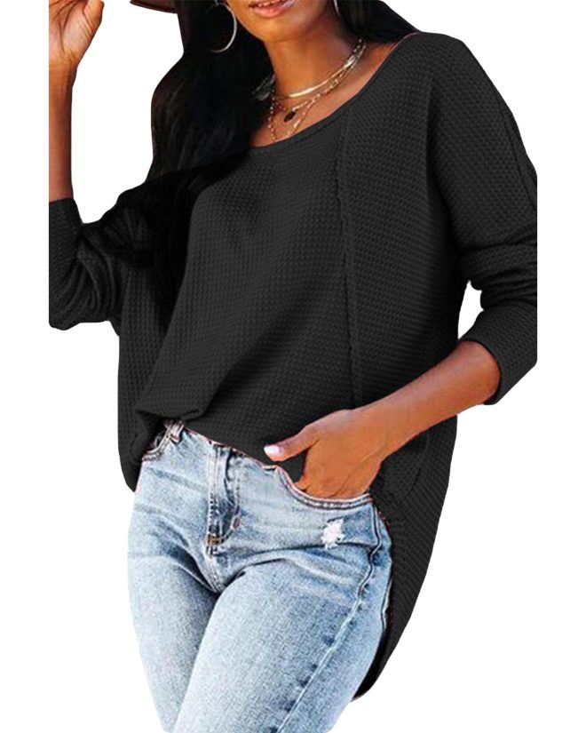 Azura Exchange Button Detail Waffle Knit Long Sleeve Top – 2XL