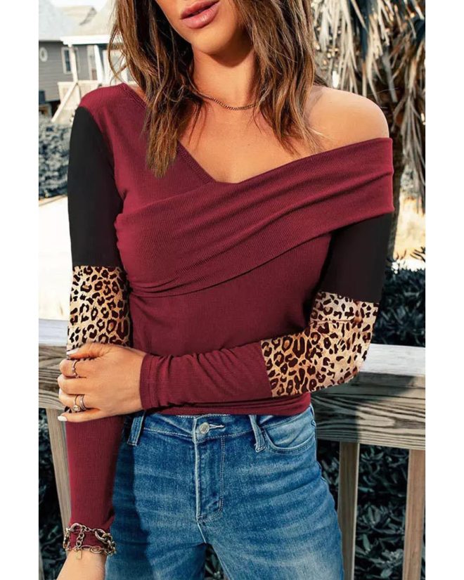 Azura Exchange Leopard Ribbed Wrap Top – 2XL