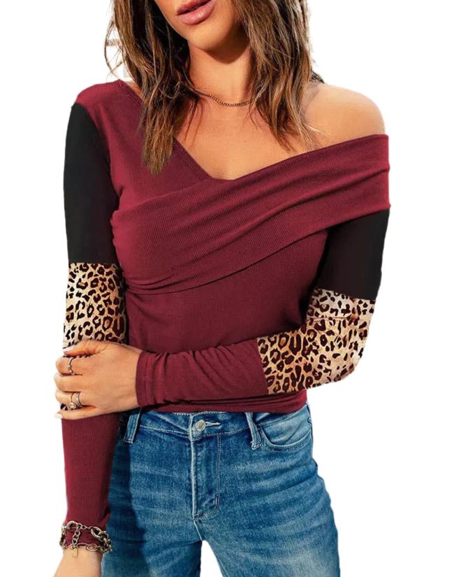 Azura Exchange Leopard Ribbed Wrap Top – 2XL