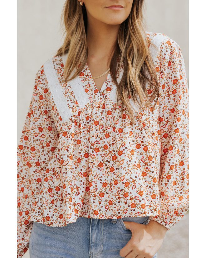 Azura Exchange Floral Lace V Neck Blouse – 2XL