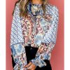 Azura Exchange Mixed Floral Geometric Print Ruffled Blouse – S