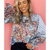 Azura Exchange Mixed Floral Geometric Print Ruffled Blouse – S