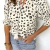 Azura Exchange Leopard Print Frilled Half Sleeve Blouse with Tassel Tie – L