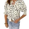 Azura Exchange Leopard Print Frilled Half Sleeve Blouse with Tassel Tie – L