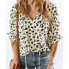 Azura Exchange Leopard Print Frilled Half Sleeve Blouse with Tassel Tie – L