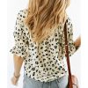 Azura Exchange Leopard Print Frilled Half Sleeve Blouse with Tassel Tie – L