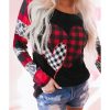 Azura Exchange Heart Print Plaid Leopard Joint Sleeve Blouse – L