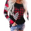 Azura Exchange Heart Print Plaid Leopard Joint Sleeve Blouse – L