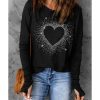 Azura Exchange Rhinestone Heart Print Long Sleeve Top – M