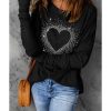 Azura Exchange Rhinestone Heart Print Long Sleeve Top – M